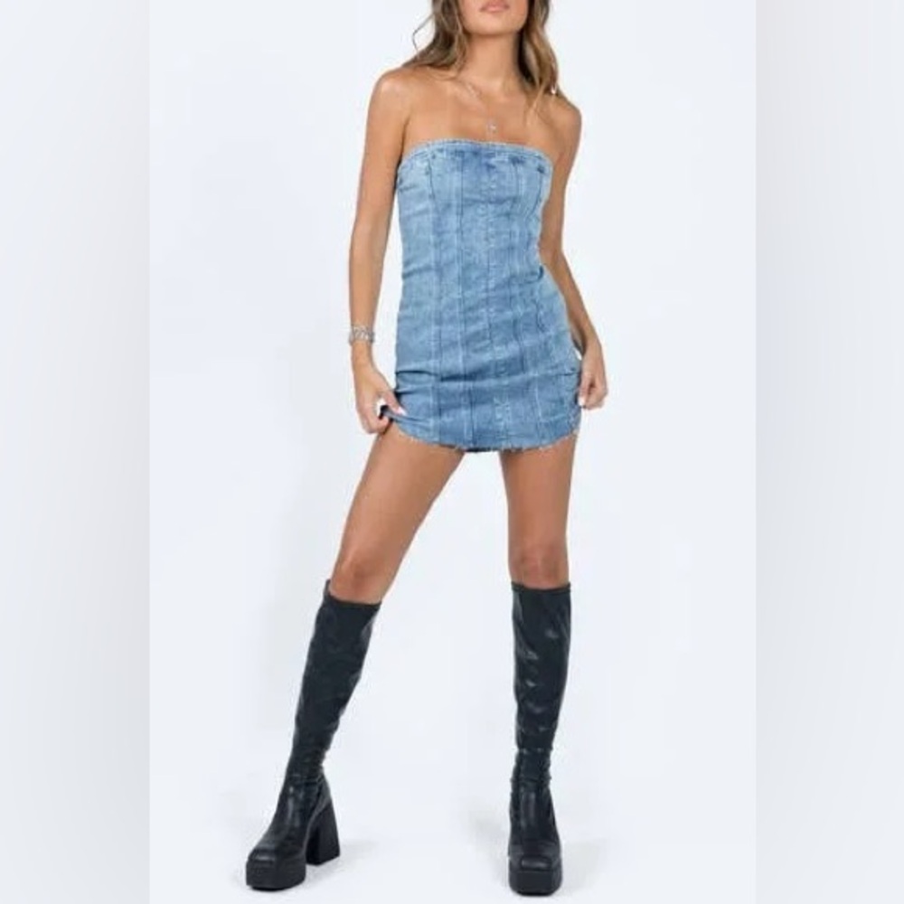 Princess Polly Houser Mini Denim Dress - Picture 2 of 7
